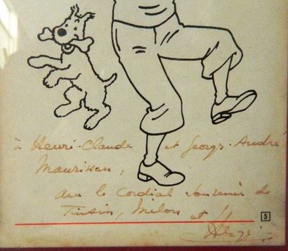 null TINTIN, lithographie dédicacée et signée par Hergé.