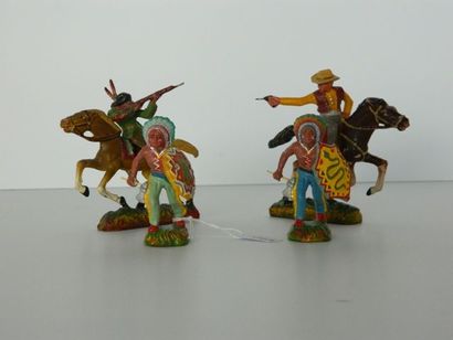 null DURSO (4) : 1 cow-boy tirant à cheval - 1 indien chargeant à cheval - 2 indiens...