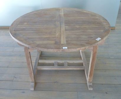 null Table ronde d'extérieur en teck (avec allonge intégrée), 75x120x120 cm (avec...