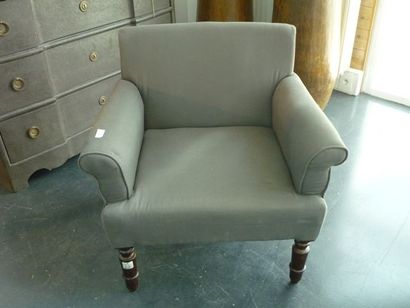 null Petit fauteuil Hamtel en tissu gris foncé, pieds en bois tourné, 76x76x63 c...