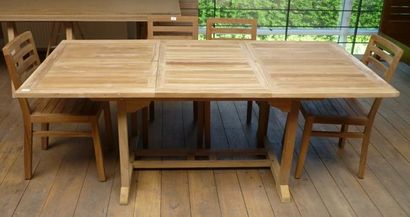 null Table rectangulaire d'extérieur en teck (avec une allonge), 75x140x97 cm (avec...