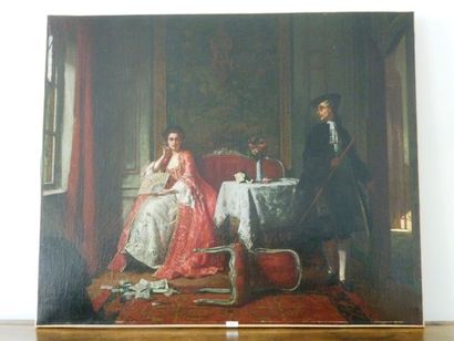 CAROLUS (école belge) "La Dispute", XIXe, huile sur toile, 70x84 cm.