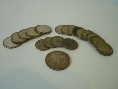 BELGIQUE Dix-neuf pièces de 5, 20, 50 et 100 francs, 1873-1960, argent, 272 g. e...