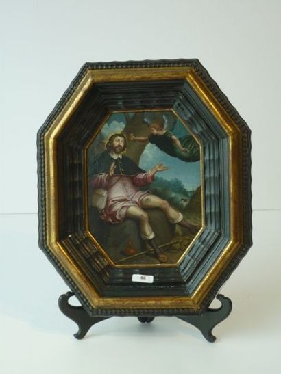null ANONYME, "Saint Roch", XVIIIe, huile sur panneau octogonal, 19,5x15 cm.