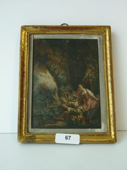 null ANONYME, "Scène de genre romantique", XVIIIe, huile sur cuivre, 11x8,5 cm [petits...
