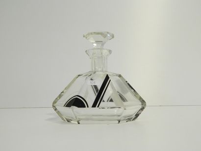 null Flacon à parfum polygonal d'époque Art déco en cristal, décor géométrique noir...