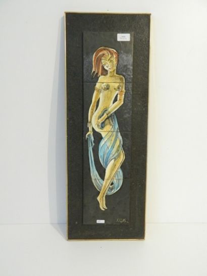 null Panneau décoratif orné d'une danseuse, circa 1960, carreaux en céramique émaillée,...