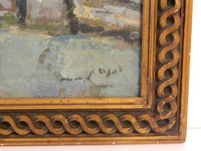 APOL Armand (1879-1950) "Bord d'étang", XXe, huile sur panneau, signée en bas à droite,...