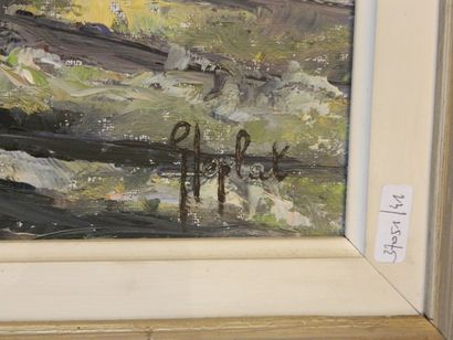 LEPLAT Georges (1930) "Bord de ruisseau", XXe, huile sur toile, signée en bas à droite,...