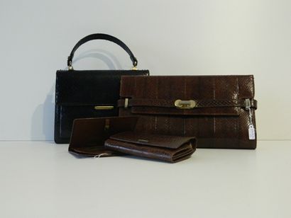 null Lot de deux sacs en cuir noir et brun [bel état] ; on y joint un portefeuille/portemonnaie...