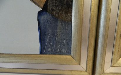 École contemporaine "Compositions abstraites", [19]77, paire d'huiles sur toile,...