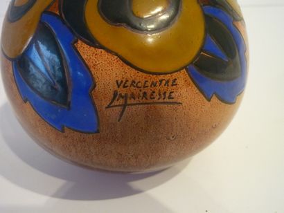 VERCENTRE - MAIRESSE Léon Vase boule d'époque Art déco en verre épais incolore doublé...