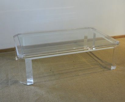 null Table basse rectangulaire à pans coupés, circa 1970, plexiglas, plateau en verre,...