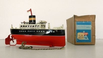 null ARNOLD, petit bateau mécanique en tôle rouge, noire et blanche, 15 cm [boîte...