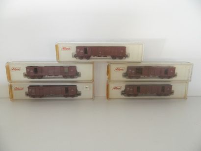 null LILIPUT, 9 wagons belges bruns à 4 axes : 4x 244 95 - 5x 244 90 (EB).