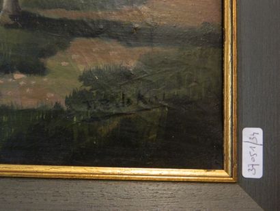 Ecole Belge "Vache et moutons", fin XIXe, huile sur toile, signée en bas à droite,...