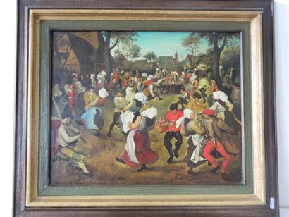 DE BIE Eugène (1914-1983) "Noces villageoises d'après Brueghel", XXe, huile sur panneau,...