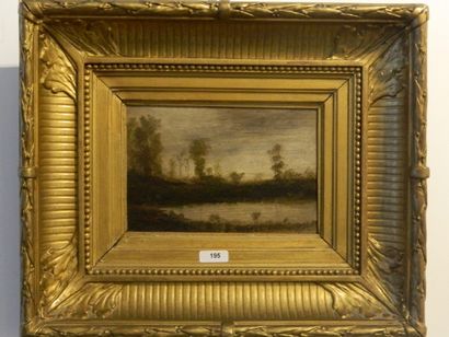 null ANONYME, "Paysage à l'étang", XIXe, huile sur panneau, inscription-dédicace...