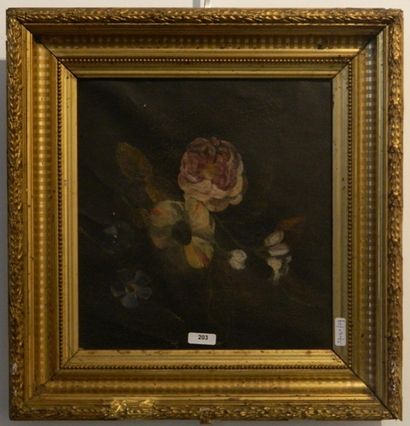 null ANONYME, "Bouquet", XIXe, huile sur toile, 26,5x25 cm [altérations].