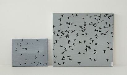 BEAUDRY Charlotte (1968) "Untitled (Oiseaux)", 2012, deux huiles sur toile, une signée...