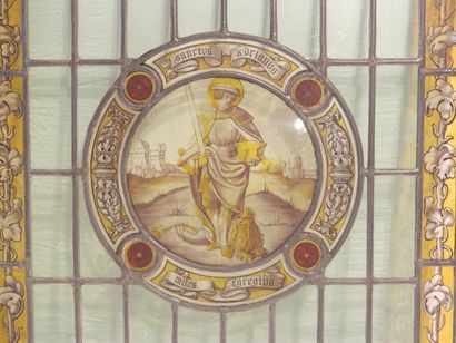 null Paire de vitraux ornés de saint Adrien et de saint Georges, XVIIe (médaillons)...