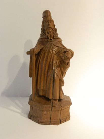 null "Saint Antoine le Grand", travail ancien, chêne sculpté, h. 65 cm [manques et...