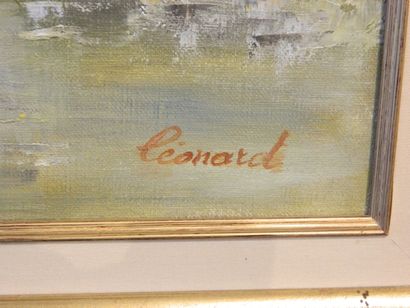 LEONARD "Vue du village de Martué", XXe, huile sur toile, signée en bas à droite,...