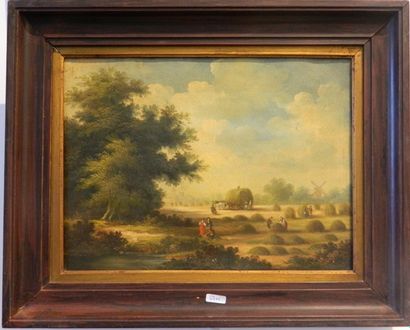 ANONYME "Paysages animés", XIXe, paire d'huiles sur toile, 30x40 cm.