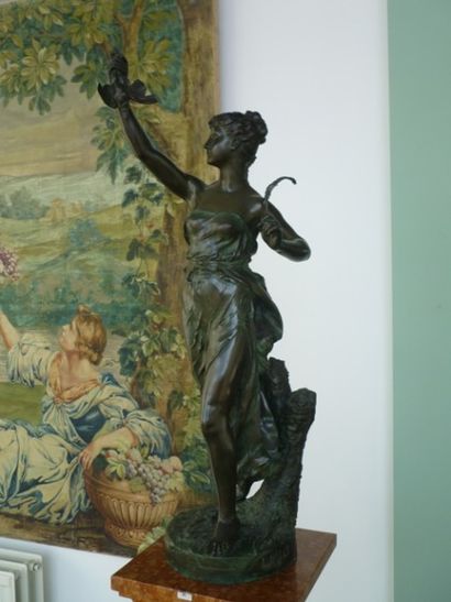 null PILET Léon (1840-1916), "Diane chasseresse", fin XIXe, important sujet en bronze...