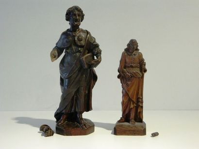 null Deux statuettes : "Christ", XVIIIe, sujet en buis sculpté, h. 23 cm [accidents,...