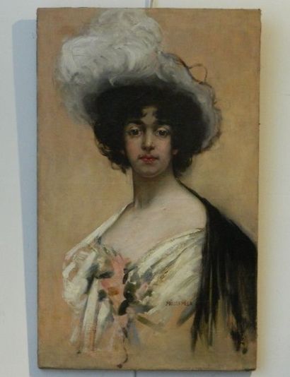 MÜLLER Méla (Hongrie, 1879-1933) "Portrait d'une élégante", circa 1900, huile sur...