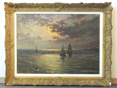 VAN GENESEN Franz (1887-1945) "Marine", XXe, huile sur toile, signée en bas à droite,...