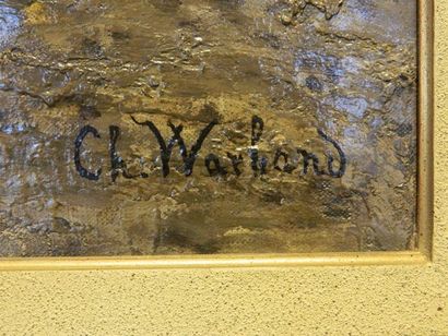 WARLAND Charles "Bord de rivière", début XXe, huile sur toile, signée en bas à droite,...