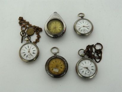 null Ensemble de cinq montres de gousset et de deux chaînes, fin XIXe - début XXe...