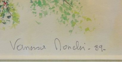 MONELEI Vanessa "Fenêtre fleurie", [19]89, aquarelle gouachée sur papier, signée...