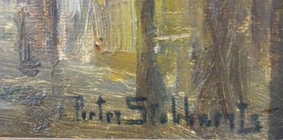 STOBBAERTS Pieter (1865-1948) "Bord de cours d'eau", début XXe, huile sur carton,...