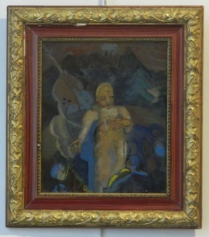 GRUTERING Colette "Cantatrice", XXe, peinture sous verre, 33x28 cm.