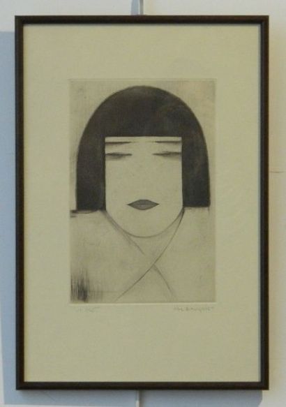 BAUGNIET Marcel Louis (1896-1995) "Portrait de la danseuse Akamova", XXe, estampe...
