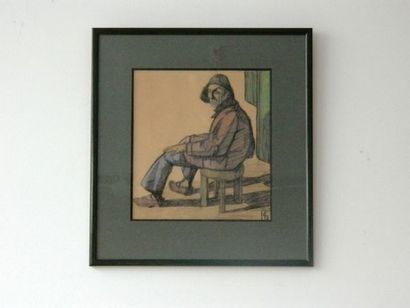 SCOUFLAIRE Fernand (1885-?) "Homme assis", 1924, crayon gras sur papier, monogrammé...