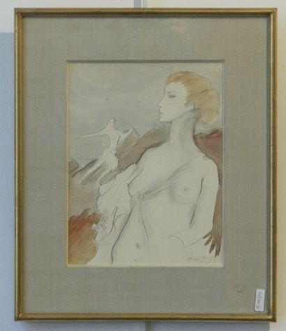 PICARD Olivier (1897-1964) "Nymphes", 1950, crayon et aquarelle sur papier, signé...