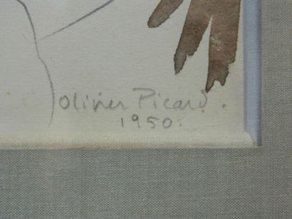 PICARD Olivier (1897-1964) "Nymphes", 1950, crayon et aquarelle sur papier, signé...