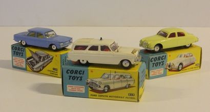 null CORGI (3) : 229, Chevrolet Corvair, bleue (MB) - 208s, Jaguar 2.4 Saloon, jaune...