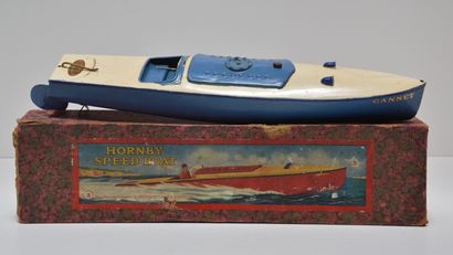 null HORNBY, Speeb Boat blanc et bleu, mécanique, l. 41 cm [état moyen, boîte us...