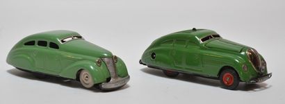 null SCHUCO, 2 limousines mécaniques vertes, anciennes et originales, l. 15 cm :...