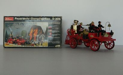 null WILESCO, grande voiture de pompier à vapeur, style ancien (D 305) avec ses pompiers,...