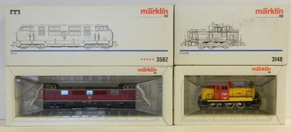 null MÄRKLIN (2) : 3582, locomotive diesel BB allemande, type BR 221 en rouge et...