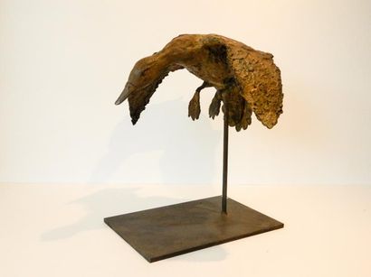 DEL MARMOL Emmanuel "Vol de canard", 2016, sujet en bronze patiné, monogrammé et...