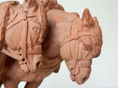 FREMIET Emmanuel (1824-1910) "Chevaux de halage", circa 1870, sujet en terra-cotta,...