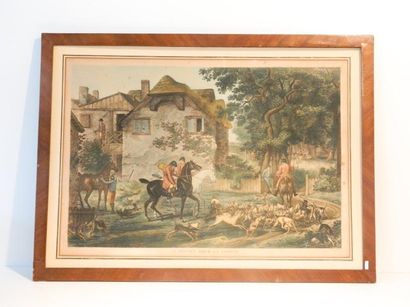 VERNET Carle (1758-1836) "Le Départ pour la chasse", XIXe, lithographie polychrome,...