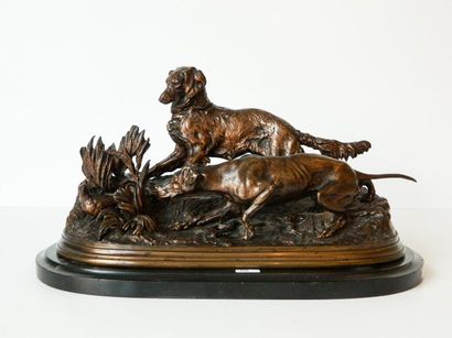 MENE Pierre-Jules (1810-1879) "Chasse à la perdrix", circa 1880, sujet en bronze...